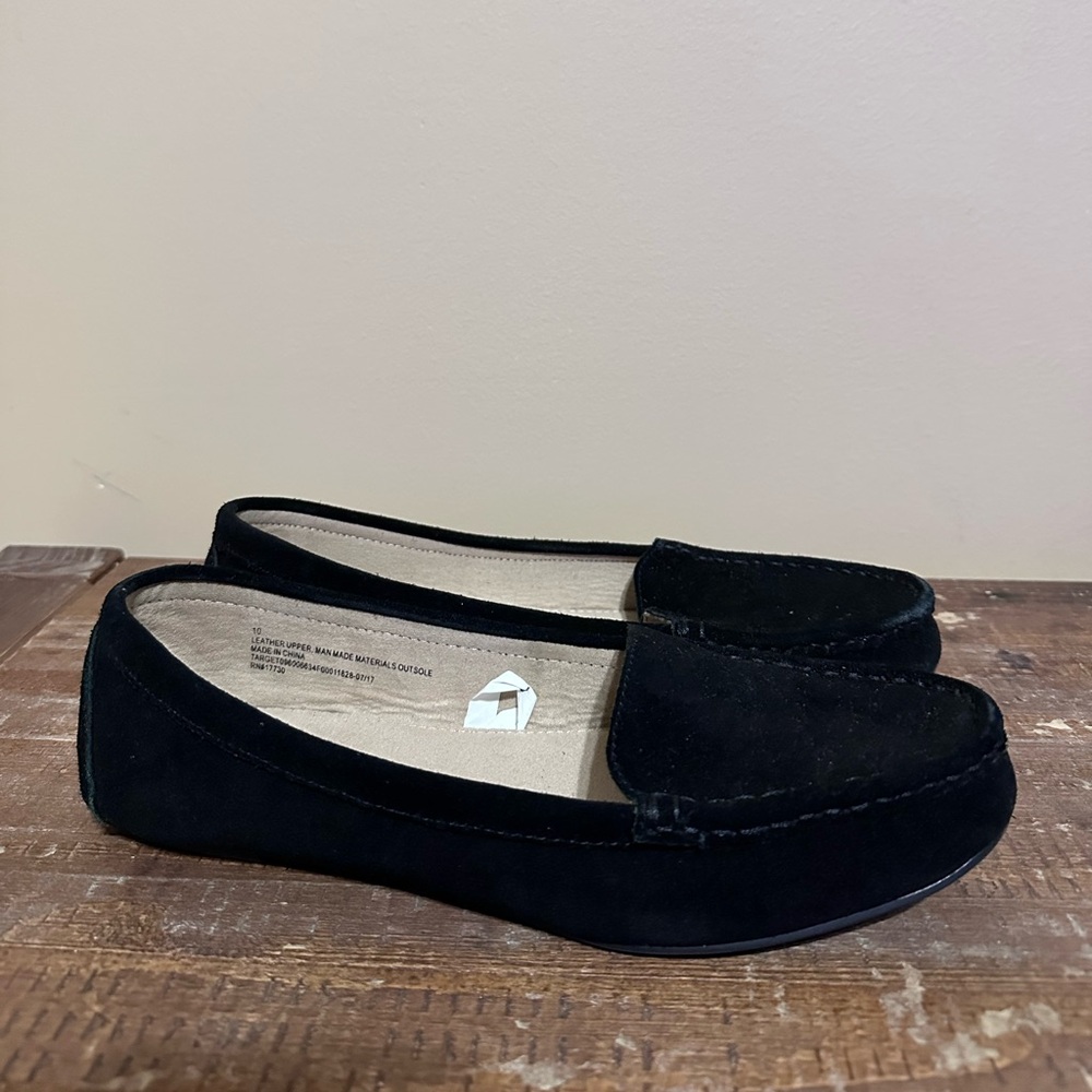 Merona Dorothy Black Suede Women's Slip-On Loafers Womens Size 10